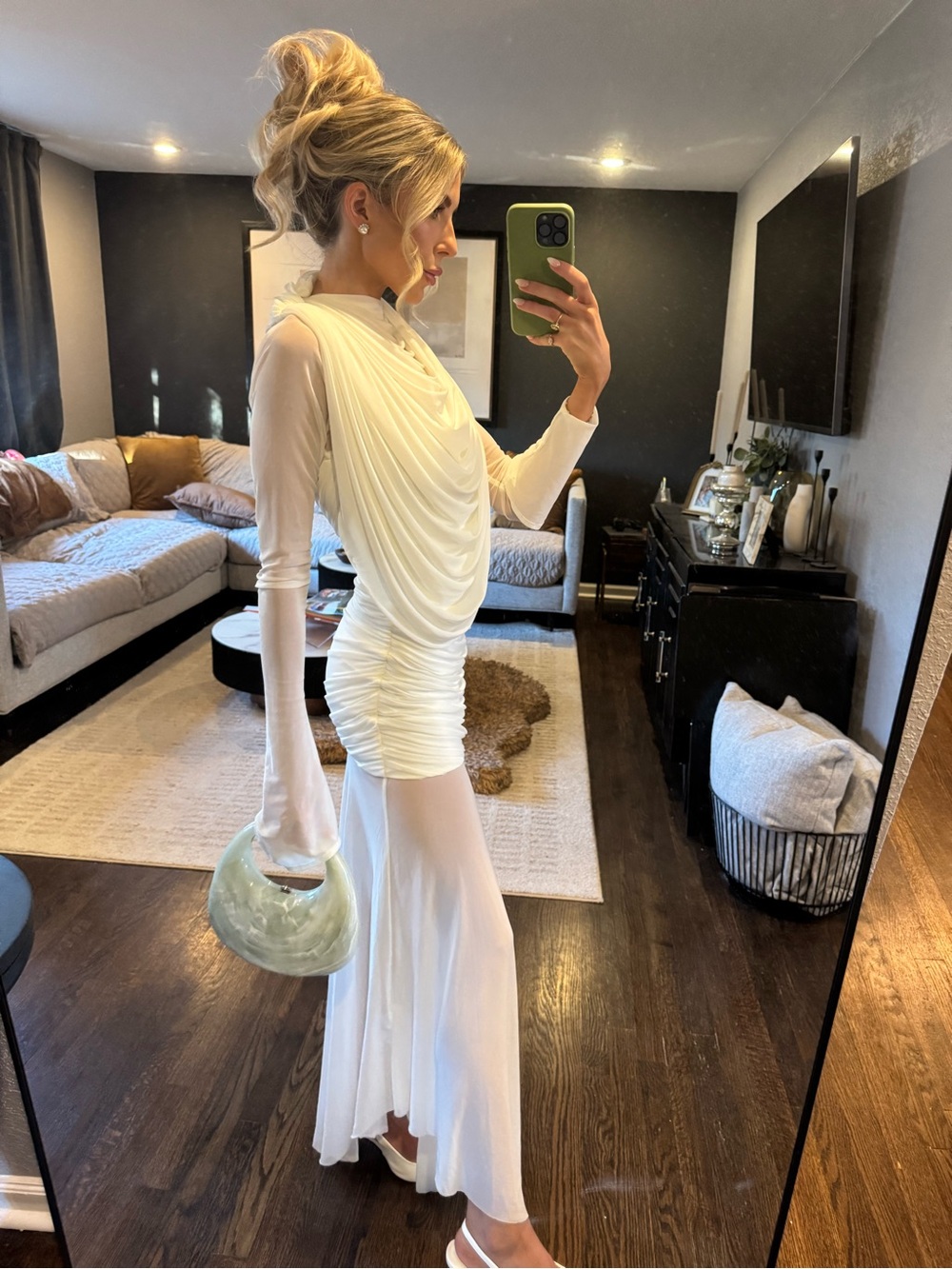 Elegant White Wedding Draped Maxi Dress